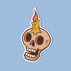 sticker design, illustration about skull and candle, editable 