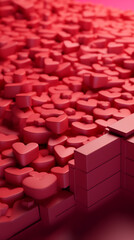 Hearts Constructor Bricks Pattern red Background, generativ ai