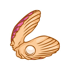 An open seashell with a pearl inside. Seashell.