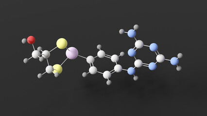melarsoprol molecule, molecular structure, arsobal, ball and stick 3d model, structural chemical formula with colored atoms