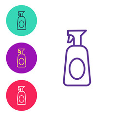 Set line Cleaning spray bottle with detergent liquid icon isolated on white background. Set icons colorful. Vector
