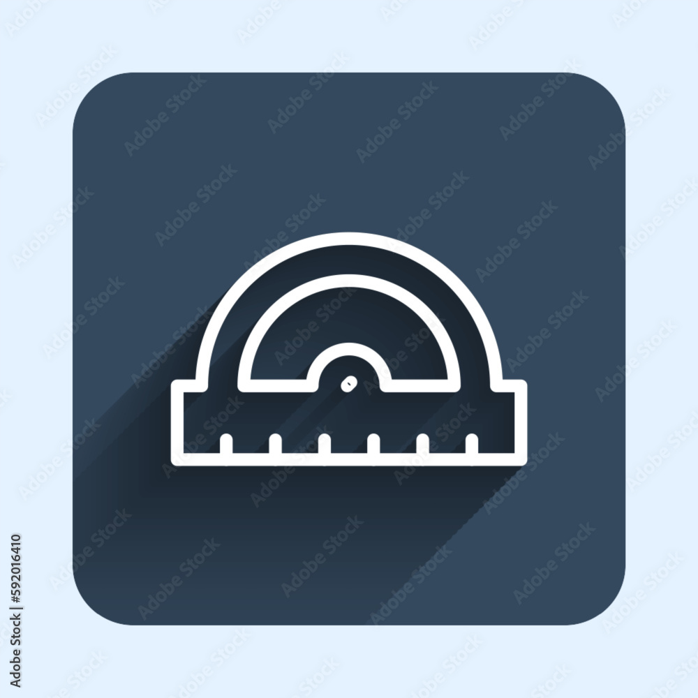 Poster white line protractor grid for measuring degrees icon isolated with long shadow background. tilt ang