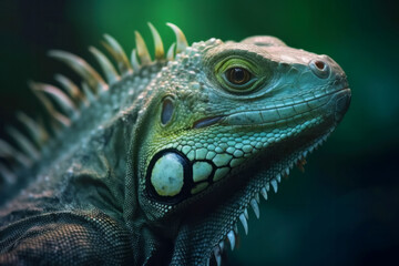Fototapeta premium Brightly colored tropical iguana. Generative AI