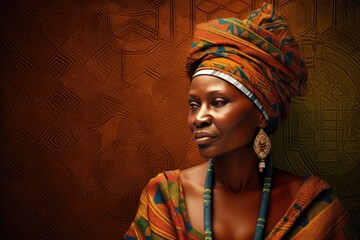 Portrait of a beautiful African woman in traditional clothes. Fashion. For juneteenth, Day for People of African Descent, Remembrance of the Slave Trade and Its Abolition, created with generative ai
