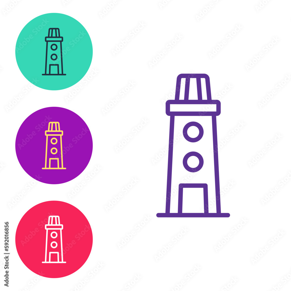 Poster Set line Lighthouse icon isolated on white background. Set icons colorful. Vector