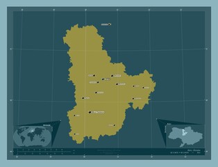 Kiev, Ukraine. Solid. Labelled points of cities