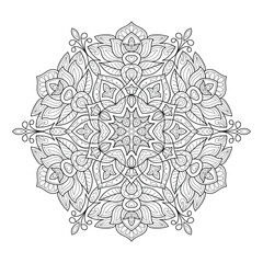Decorative ornamental hand drawn detailed mandala design coloring page illustration