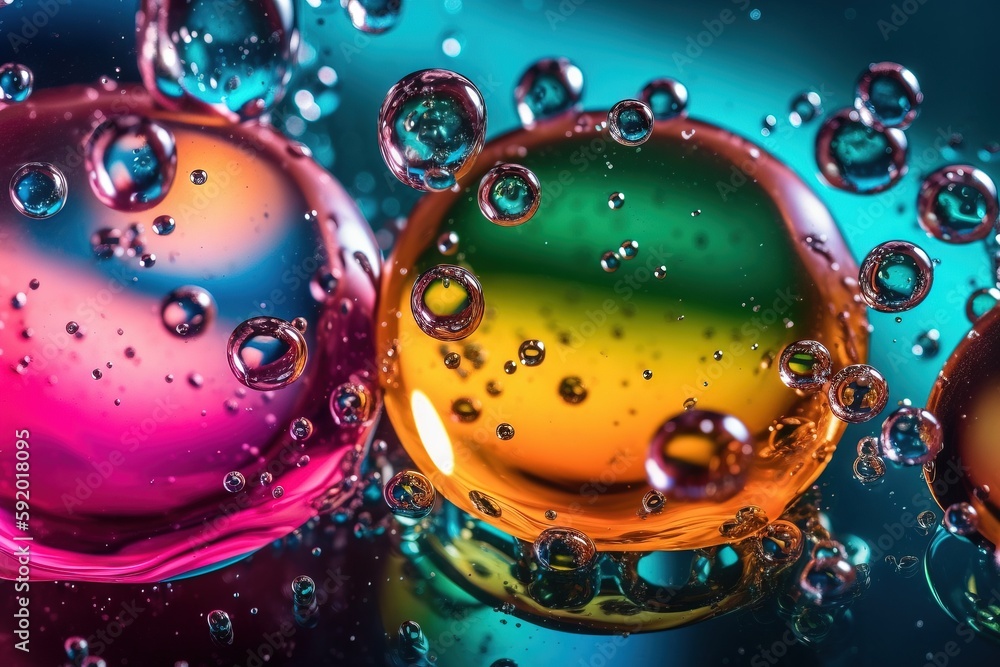 Aufkleber three different colored bubbles of water on a blue background with bubbles of water on the bottom an
