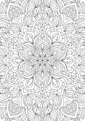 Decorative ornamental hand drawn detailed mandala design coloring page illustration