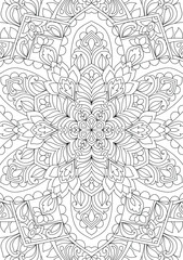 Fototapeta premium Decorative ornamental hand drawn detailed mandala design coloring page illustration