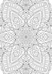 Naklejka premium Decorative ornamental hand drawn detailed mandala design coloring page illustration