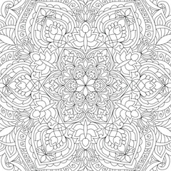 Decorative ornamental hand drawn detailed mandala design coloring page illustration