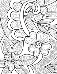 Floral decorative mehndi design style detailed coloring book page illustration