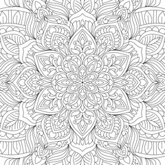 Decorative ornamental hand drawn detailed mandala design coloring page illustration