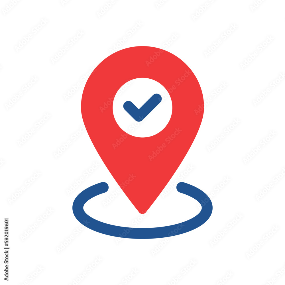 Poster tick inside red pinpoint like right location place. flat simple trend modern logotype graphic abstra