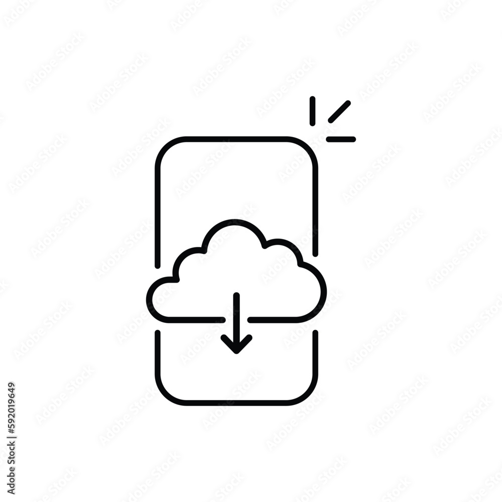 Fototapete thin line cloud computing with arrow like download. lineart trend modern logotype graphic stroke art