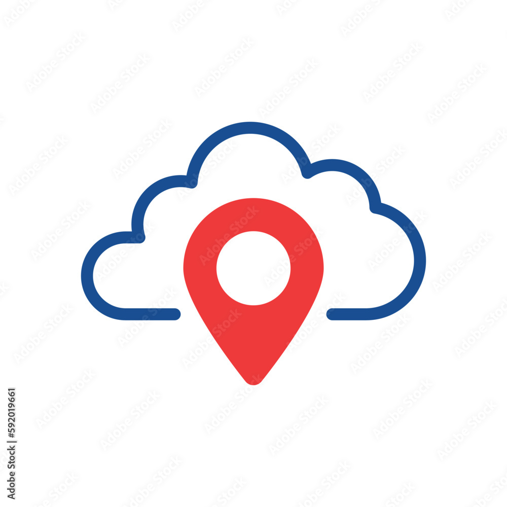 Poster data server location like linear cloud with pinpoint. flat trend modern logotype graphic stroke desi