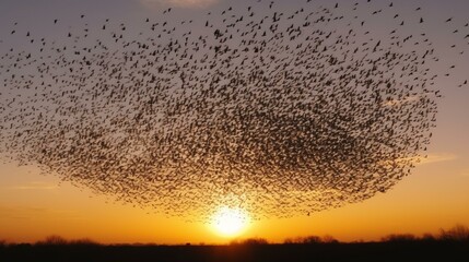 A cluster of starlings performing an intricate aerial dance Generative AI