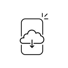 thin line cloud computing with arrow like download. lineart trend modern logotype graphic stroke art design web element isolated on white. concept of send file to database or easy data transfer badge
