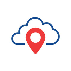 data server location like linear cloud with pinpoint. flat trend modern logotype graphic stroke design web element isolated on white. concept of info content share badge or global database pictogram