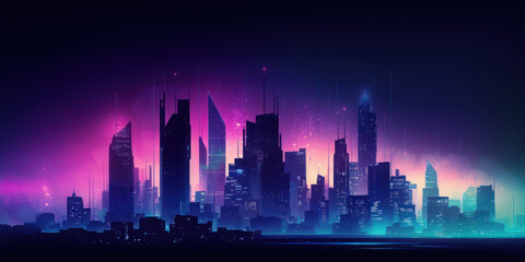 Naklejka na ściany i meble Modern City Skyline in Blue and Purple Hues