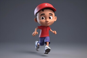 3D cartoon cute runner kid. Generative AI