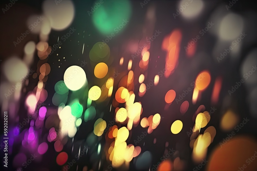 Poster colorful bokeh effect with blurred lights. generative ai