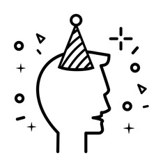 boy in party hat dusk style icon illustration on transparent background