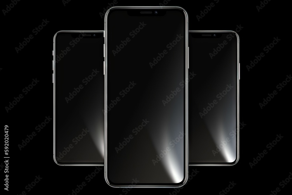 Poster three iphones with a black background and one with a black back and one with a black back and one wi