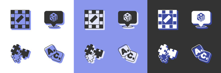 Set Bingo, Board game, Puzzle pieces toy and Game dice icon. Vector