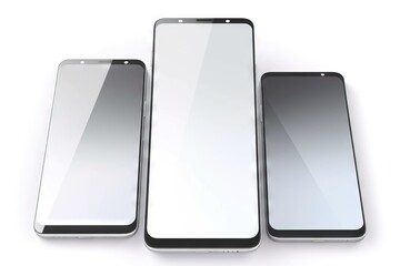  three different types of cell phones sitting next to each other on a white surface with a black edge and a white back side of the phone.  generative ai