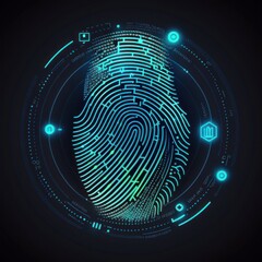 Fingerprint scanning, biometric authentication, cybersecurity and fingerprint password, future technology and cybernetic. E - kyc( electronic know your customer) , Generative AI