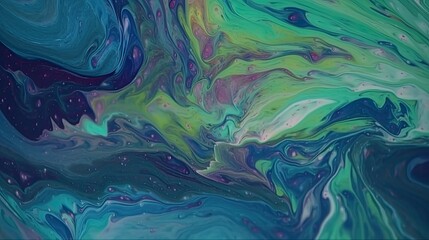 Fluid painting with a bright green color scheme  created with generative AI technology