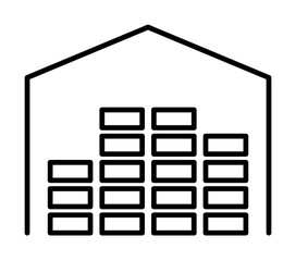 warehouse with goods outline icon illustration on transparent background
