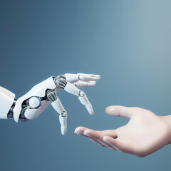 Robot hand and Human hand reach out to help each other. Collaboration of man and artificial intelligence