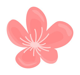 Nature background with blossom branch of pink flowers and butterfly icon illustration on transparent background