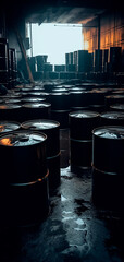 Barrels of crude oil, ready for export, crude oil production. Generated with AI generative technology.