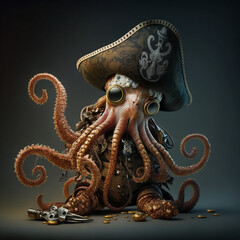 Fototapeta premium Pirate octopus. Generative AI.