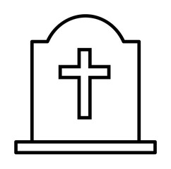 grave with a cross outline icon illustration on transparent background