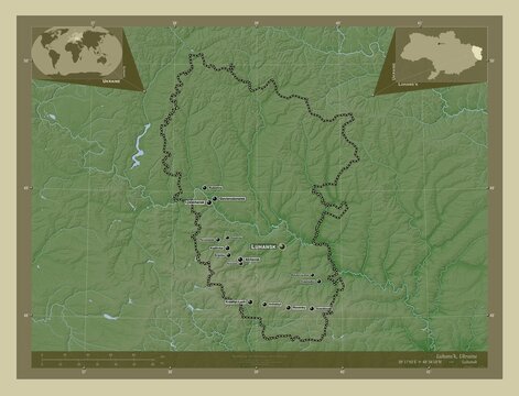 Luhans'k, Ukraine. Labelled points of cities
