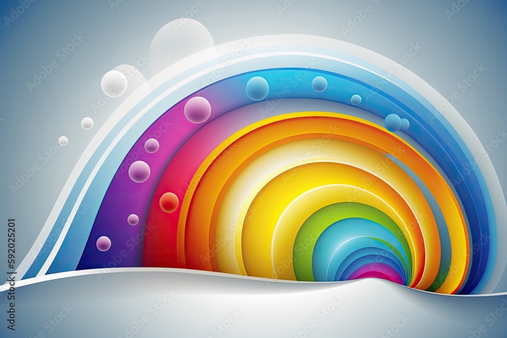 Poster colorful bubbles floating on a rainbow background. generative ai