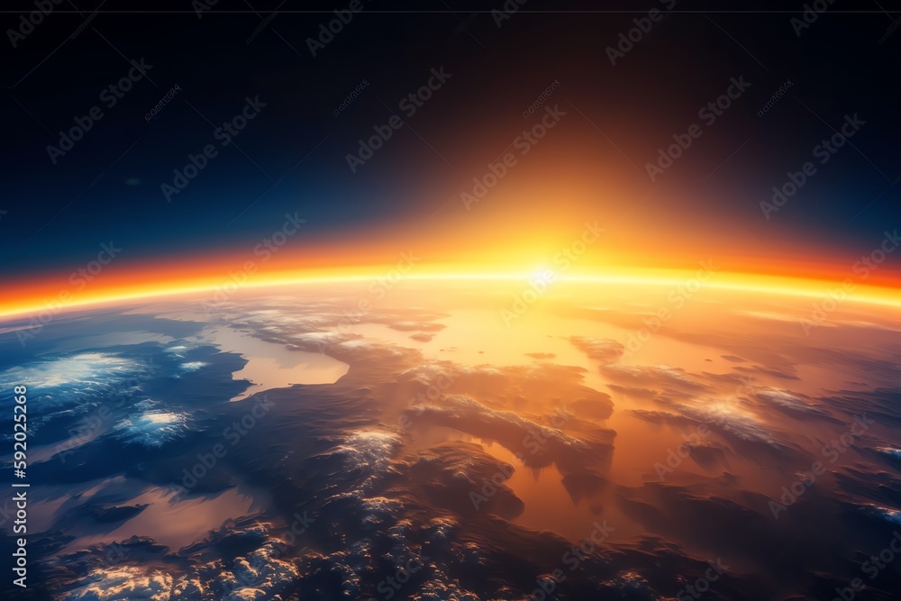 Wall mural sunrise over planet view from space. generative ai