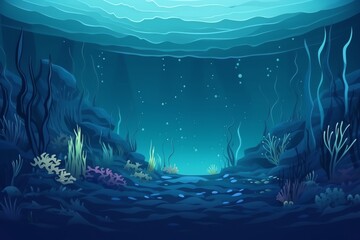 Illustration Of Ocean Depth. Underwater Empty Landscape, Ocean Bottom, Sea Wave. Generative AI