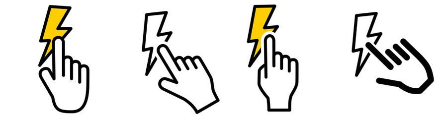Finger pointing to flash icon. Concept of power or flashlight selection