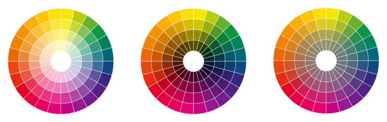 Obraz premium Colour palette wheel - RYB model, circle divided into 24 shades, version with different light, dark and saturation