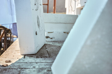 White polystyrene foam board blocks for heat insulation ready at construction site, closeup detail