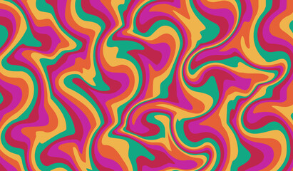 Wavy retro background. Groovy pattern. Psychedelic abstract design. 60s 70s retro vibe. Funky print fluid trippy design. Bright vibrant colors viva magenta. Abstract background for banner, cover, etc.