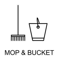 mop and bucket icon illustration on transparent background