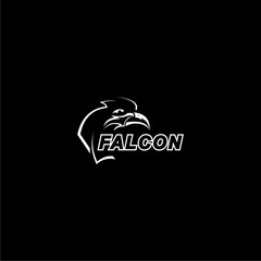 A line art eagle head logo on a black background