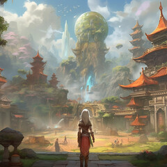 Start of an adventure, culture, beatiful colors, new  world, excitement, utopia, gaming, fantasy roleplay. Created using generative AI